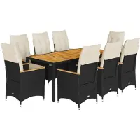 Syfax 9-tlg. Garten-Essgruppe mit Kissen Schwarz Poly Rattan