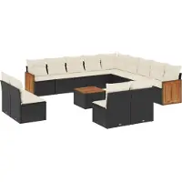 Syfax 14-tlg. Garten-Sofagarnitur mit Kissen Schwarz Poly Rattan