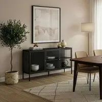 En.casa Vitrinen-Sideboard ‘Vinterhavn’ Stahl 3-türig 80 x 150 x 40 cm Schwarz