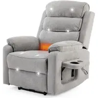 LEADZM Relaxsessel Fernsehsessel, Liegesessel, elektrischer Neigungs, Heiz- und Vibrations, kabelloser Ladef sowie kleiner Tischplatte, Hellgrau