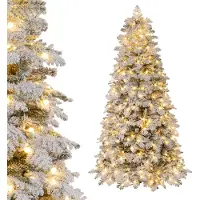 Costway Künstlicher Weihnachtsbaum 210cm mit Schnee, Tannenbaum mit 160 Kugeln, warmweißen LEDs, 8 Lichtmodi & Ständer, Christbaum Weihnachten