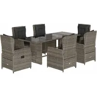 Syfax 7-tlg. Garten-Essgruppe mit Kissen Grau Poly Rattan