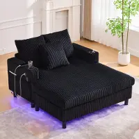 OKWISH Chaiselongue mit seitlichen Getränkehaltern,Loungesofa mit USB-Anschlüssen&LED-Ambiente-Beleuchtung,Sofa für Wohnzimmer, Schlafzimmer oder Wintergarten,Schwarz