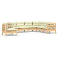 Syfax 7-tlg. Garten-Lounge-Set mit Creme Kissen Massivholz Kiefer
