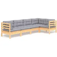 Syfax 5-tlg. Garten-Lounge-Set mit Grauen Kissen Kiefernholz