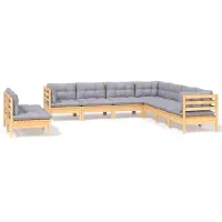 Syfax 9-tlg. Garten-Lounge-Set mit Grauen Kissen Massivholz Kiefer