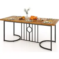 Costway Esszimmertisch, 180 x 79 cm, rechteckiger Küchentisch aus Holz und Metall, bis 135 kg, Esstisch für 6-8 Personen, großer Tisch Braun+schwarz