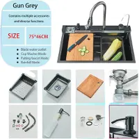 OEM Küchenspüle, integriertes Wasserhahn-Set, digitales Temperaturdisplay, Waffen Grau A