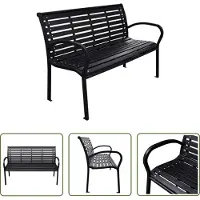 The Living Store Gartenbank Schwarz 116 cm Stahl und WPC