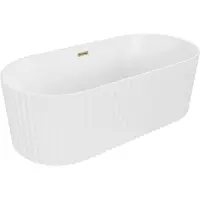 Mexen Paola freistehende geriffelte Badewanne 170 x 80 cm, weiß matt, Überlauf gold - 52721708001-50
