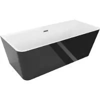 Mexen Volta freistehende an Wand montierte Badewanne 150 x 75 cm, weiß/schwarz, Überlauf gun gray gebürstet - 51131507575-66