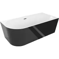 Mexen Mia freistehende rechteckige Badewanne 150 x 75 cm, weiß/schwarz, gebürsteter Gun Gray Ablauf - 52691507575P-66