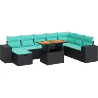 Syfax 9-tlg. Garten-Sofagarnitur mit Kissen Schwarz Poly Rattan