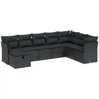 Syfax 8-tlg. Garten-Sofagarnitur mit Kissen Schwarz Poly Rattan