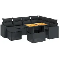 Syfax 8-tlg. Garten-Sofagarnitur mit Kissen Schwarz Poly Rattan