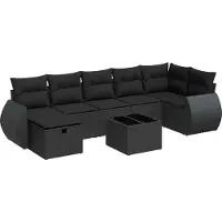 Syfax 8-tlg. Garten-Sofagarnitur mit Kissen Schwarz Poly Rattan