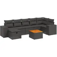 Syfax 8-tlg. Garten-Sofagarnitur mit Kissen Schwarz Poly Rattan