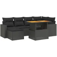 Syfax 7-tlg. Garten-Sofagarnitur mit Kissen Schwarz Poly Rattan