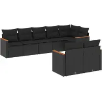 Syfax 8-tlg. Garten-Sofagarnitur mit Kissen Schwarz Poly Rattan