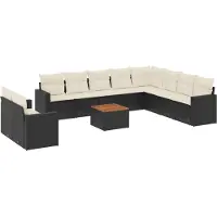 Syfax 11-tlg. Garten-Sofagarnitur mit Kissen Schwarz Poly Rattan