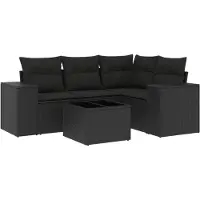Syfax 5-tlg. Garten-Sofagarnitur mit Kissen Schwarz Poly Rattan