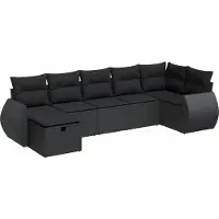 Syfax 7-tlg. Garten-Sofagarnitur mit Kissen Schwarz Poly Rattan