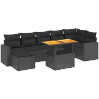 Syfax 8-tlg. Garten-Sofagarnitur mit Kissen Schwarz Poly Rattan
