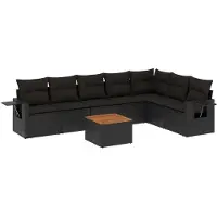 Syfax 8-tlg. Garten-Sofagarnitur mit Kissen Schwarz Poly Rattan