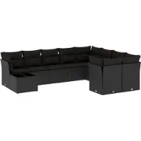 Syfax 10-tlg. Garten-Sofagarnitur mit Kissen Schwarz Poly Rattan