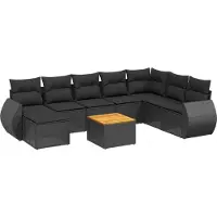 Syfax 9-tlg. Garten-Sofagarnitur mit Kissen Schwarz Poly Rattan