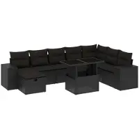 Syfax 9-tlg. Garten-Sofagarnitur mit Kissen Schwarz Poly Rattan