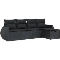 Syfax 5-tlg. Garten-Sofagarnitur mit Kissen Schwarz Poly Rattan