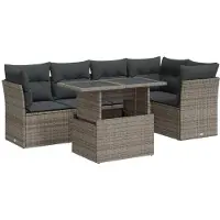 Syfax 6-tlg. Garten-Sofagarnitur mit Kissen Grau Poly Rattan