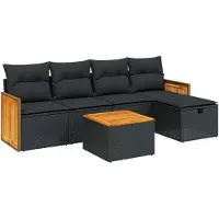 Syfax 6-tlg. Garten-Sofagarnitur mit Kissen Schwarz Poly Rattan