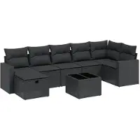 Syfax 8-tlg. Garten-Sofagarnitur mit Kissen Schwarz Poly Rattan