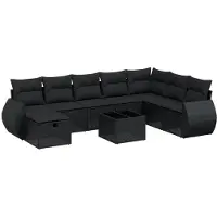 Syfax 9-tlg. Garten-Sofagarnitur mit Kissen Schwarz Poly Rattan