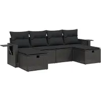 Syfax 6-tlg. Garten-Sofagarnitur mit Kissen Schwarz Poly Rattan