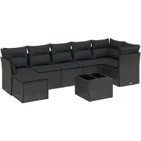 Syfax 8-tlg. Garten-Sofagarnitur mit Kissen Schwarz Poly Rattan