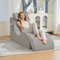LVHOM Polsterliege mit abnehmbaren Kissen und Fußstütze, Chaiselongue Relaxliege, Liegesessel mit Schlafenfunktion, Cordstoff, Hellgrau