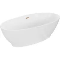 Mexen Bilbao freistehende Badewanne 180 x 90 cm, weiß, gebürsteter Messingüberlauf - 51311809000-65