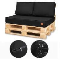 Blomster Palettenkissen 120 x 80 Set für Palettenmöbel Wasserdicht Europaletten Sitzkissen EU Palettensofa komplett besteht aus 3 Teilen in Farbe: schwarz