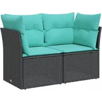 Syfax Gartensofa mit Kissen 2-Sitzer Schwarz Poly Rattan