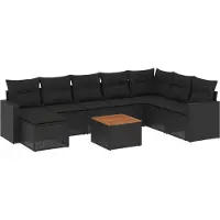 Syfax 9-tlg. Garten-Sofagarnitur mit Kissen Schwarz Poly Rattan