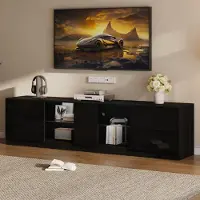 STILVORA Fernsehschrank mit LED-Beleuchtung TV-Ständer für 65" Fernseher, geeignet Hochglanz-Kommode Sideboards für Wohnzimmer und Schlafzimmer, 160 x 40 x 52 cm, Schwarz