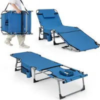 Costway Sonnenliege klappbar mit Gesichtsöffnung und verstellbarer Rückenlehne, Gartenliege Blau