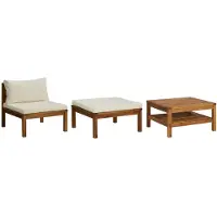 Sonstiges 3-tlg. Garten-Lounge-Set mit Cremeweißen Kissen Akazienholz