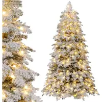 Costway Künstlicher Weihnachtsbaum 180cm mit Schnee, Tannenbaum mit 130 Kugeln, warmweißen LEDs, 8 Lichtmodi & Ständer, Christbaum Weihnachten