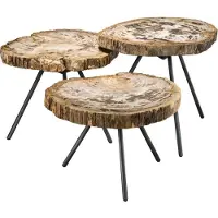 Casa Padrino Luxus Couchtisch 3er Set Braun / Rotguss - Wohnzimmermöbel