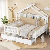 MODFU Kinderbett Holzbett 140x200cm mit Fallschutz,Bettgestell und Jugendbett mit Einzigartiges,Einzelbett mit Zwei Schubladen