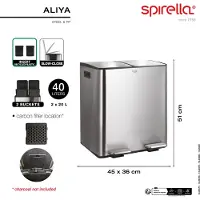 Spirella Mülleimer Mülltrennsystem Mülltrennung mit Deckel 40 L (2x20 Liter)